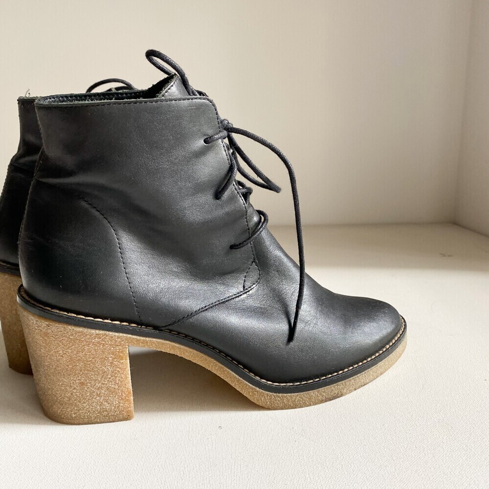 MIISTA Classic Black Leather AlmondToe Lace Up Ankle Boots 41 - Picture 3 of 7